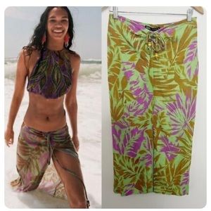 Zara NWT Tropical PRINTED LINEN BLEND MAXI Skirt Size S
